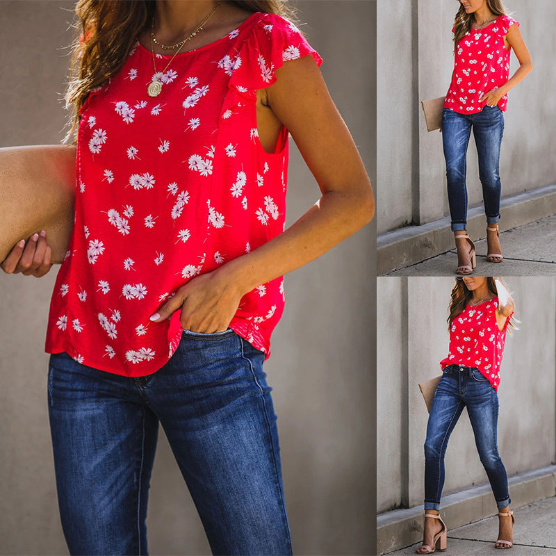 Women's floral top with playful ruffles and light fabric WW
