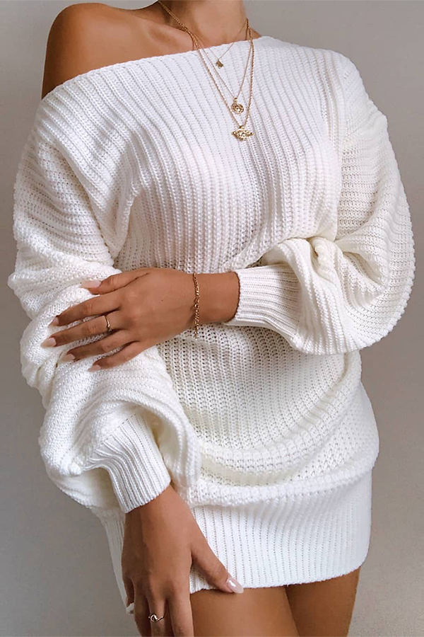 WW | Casual Autumn Off-the-Shoulder Knit Dress for Women