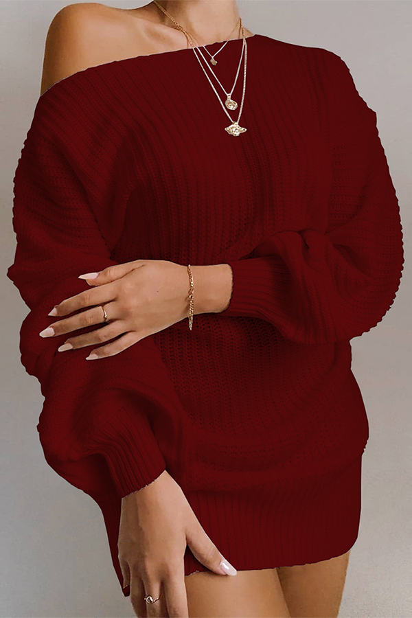 WW | Casual Autumn Off-the-Shoulder Knit Dress for Women