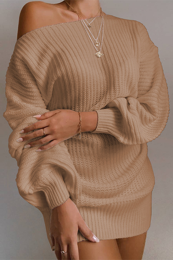 WW | Casual Autumn Off-the-Shoulder Knit Dress for Women