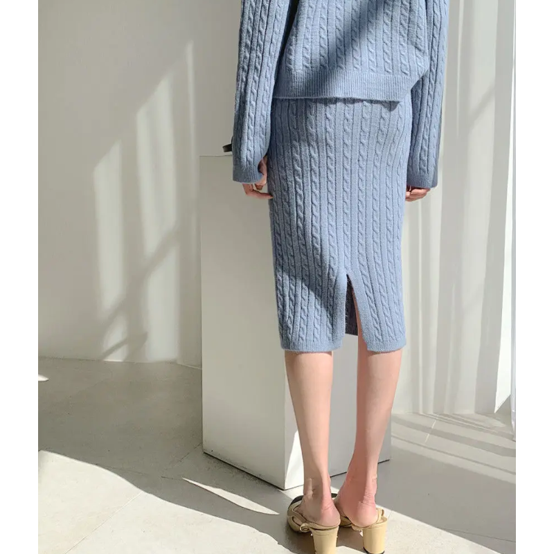 WW | Long Sleeve Sweater and Skirt Combination with Loose Fit, Knitted Women's Dress