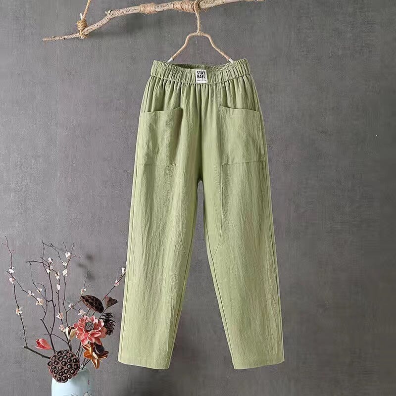 Feline - Casual cotton linen trousers with elastic waistband