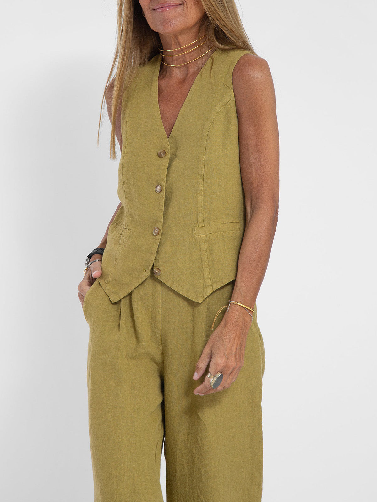 Elevate Your Style with the Aira Buttoned Vest and Wide-Leg Trousers Ensemble