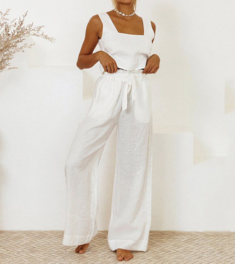 Megan - Chic Minimalist Top with Stylish Wide-Leg Pants Set