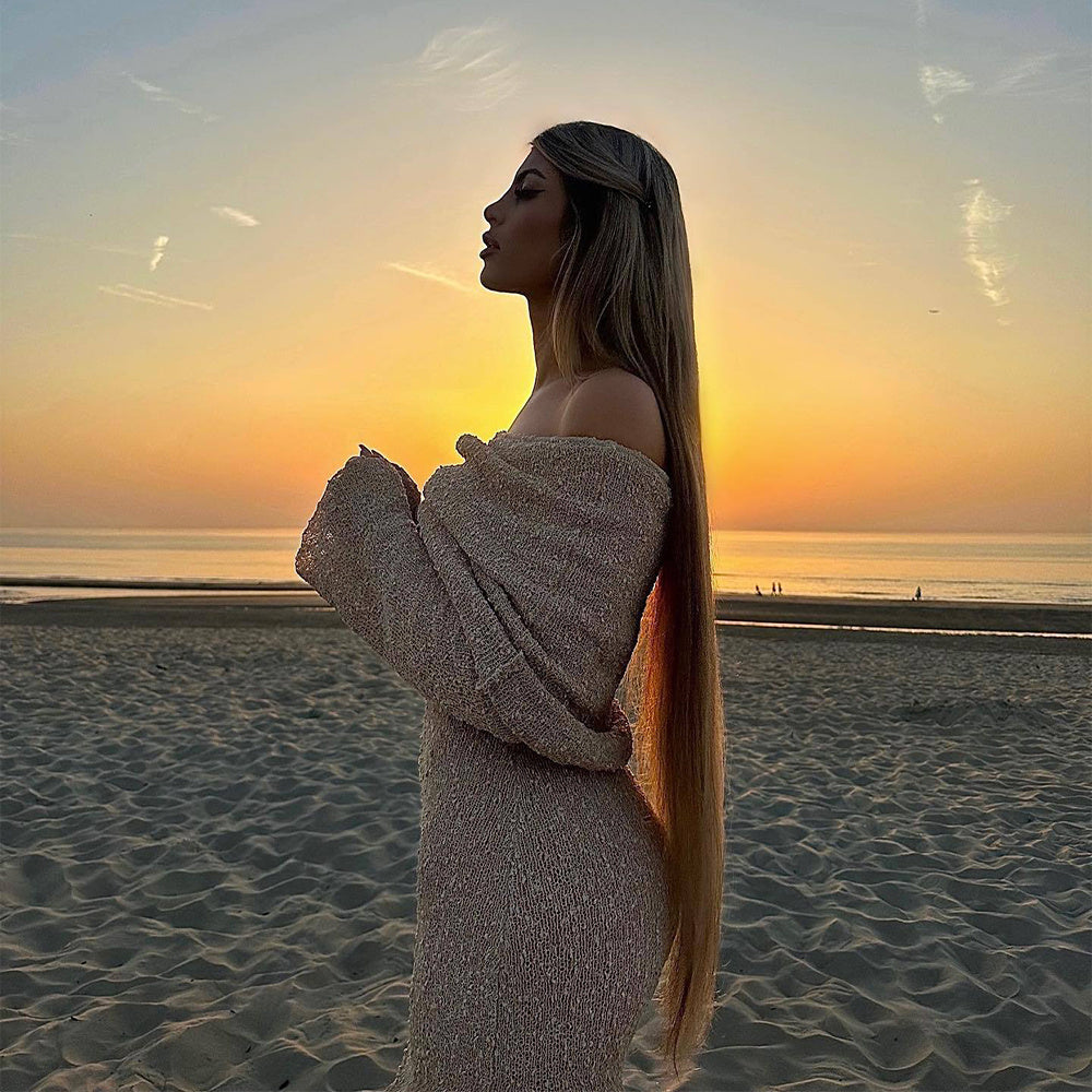 WW | Women's One-Sided Long-Sleeved Knit Dress