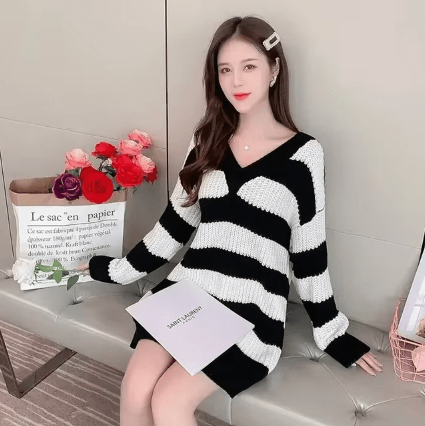 WW | High-quality long-sleeved knit dress for women