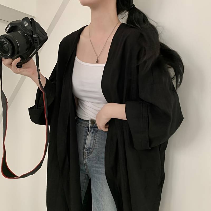 Women's Kimono Style Loose-Fitting Open Front Jacket