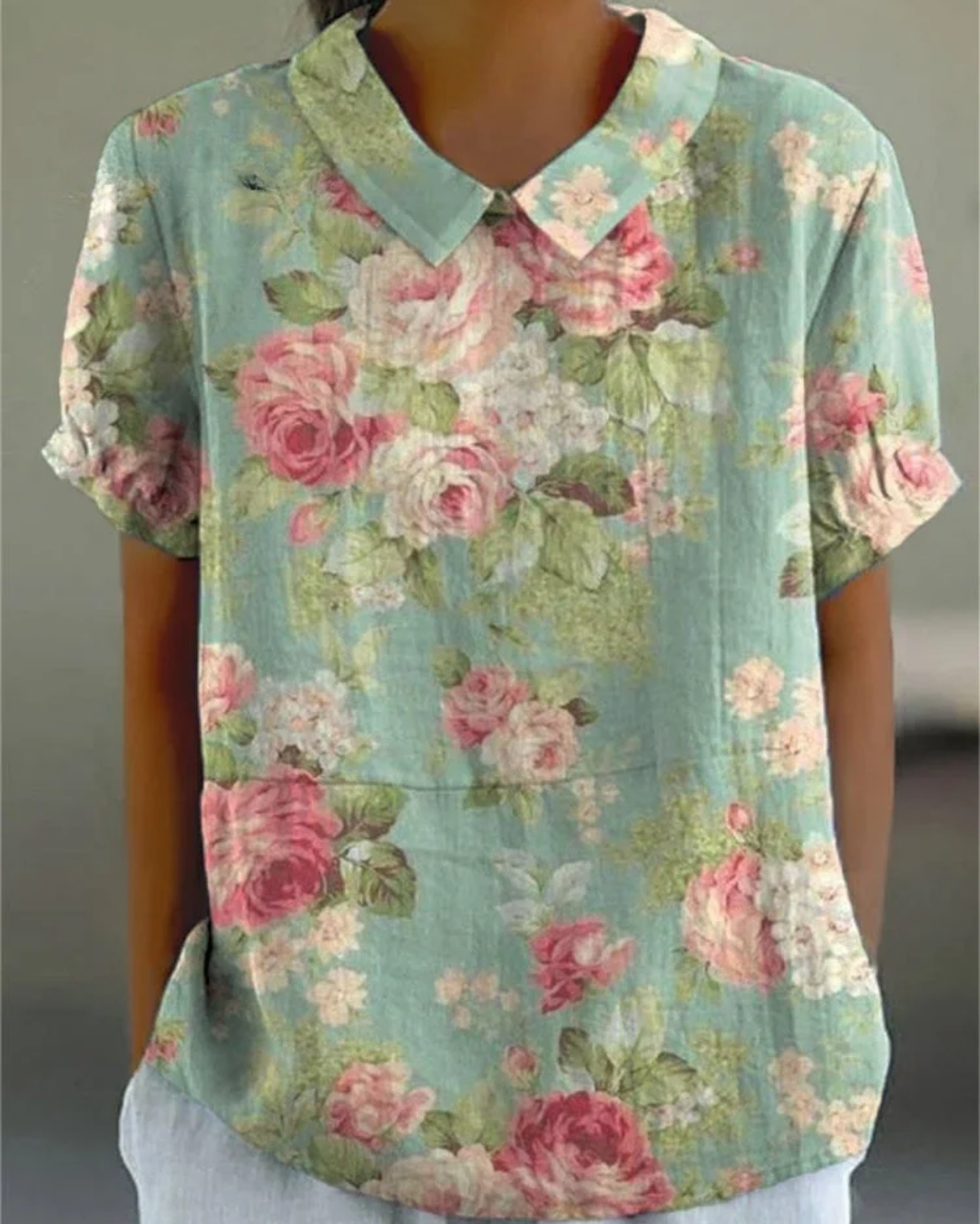 Bernadette - Women's Retro Floral Art Print Casual Cotton And Linen Shirt