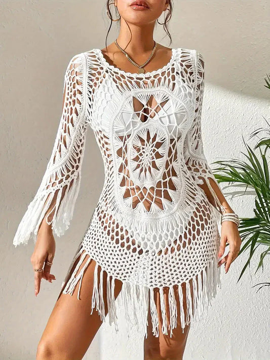 Cover Up Boho Style Long Sleeve Bikini Cover Up Beach Outfits
