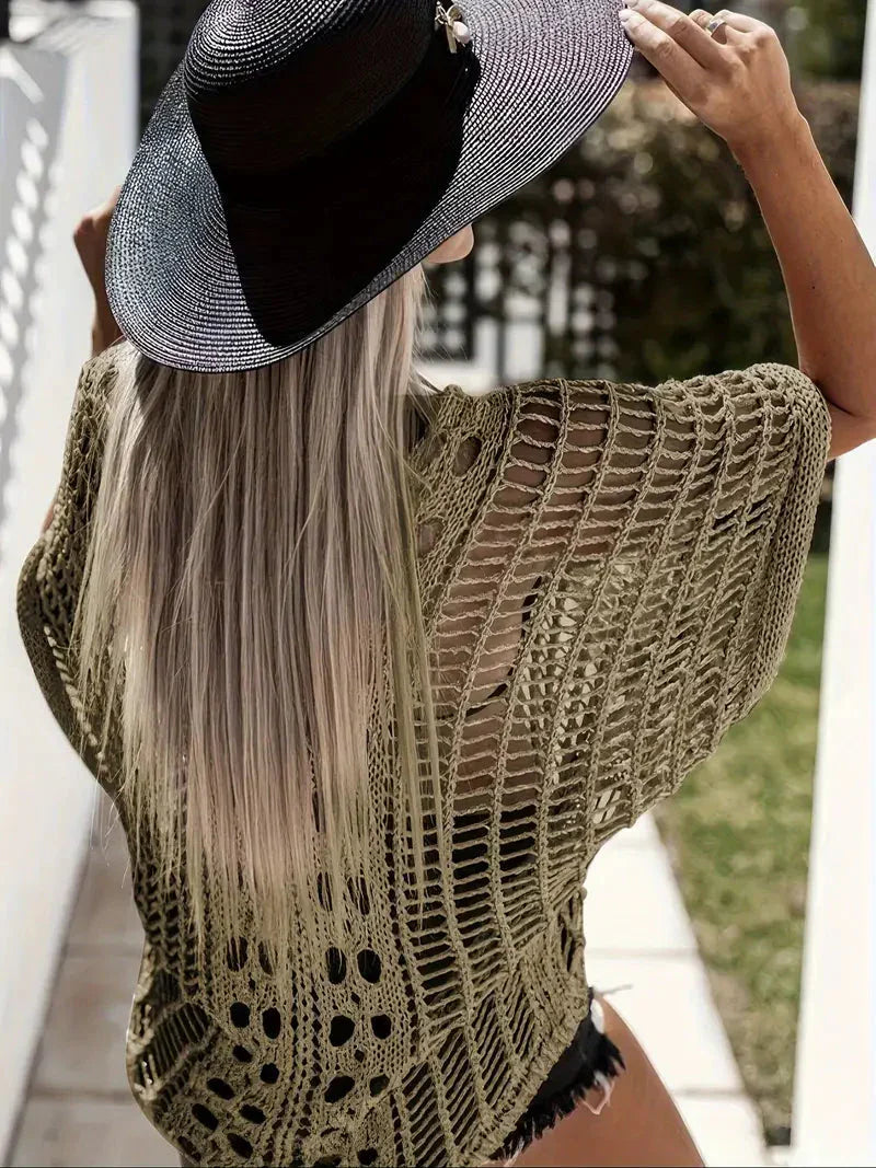 Cover-up shirt, boho style, crocheted, bikini cover-up, beachwear