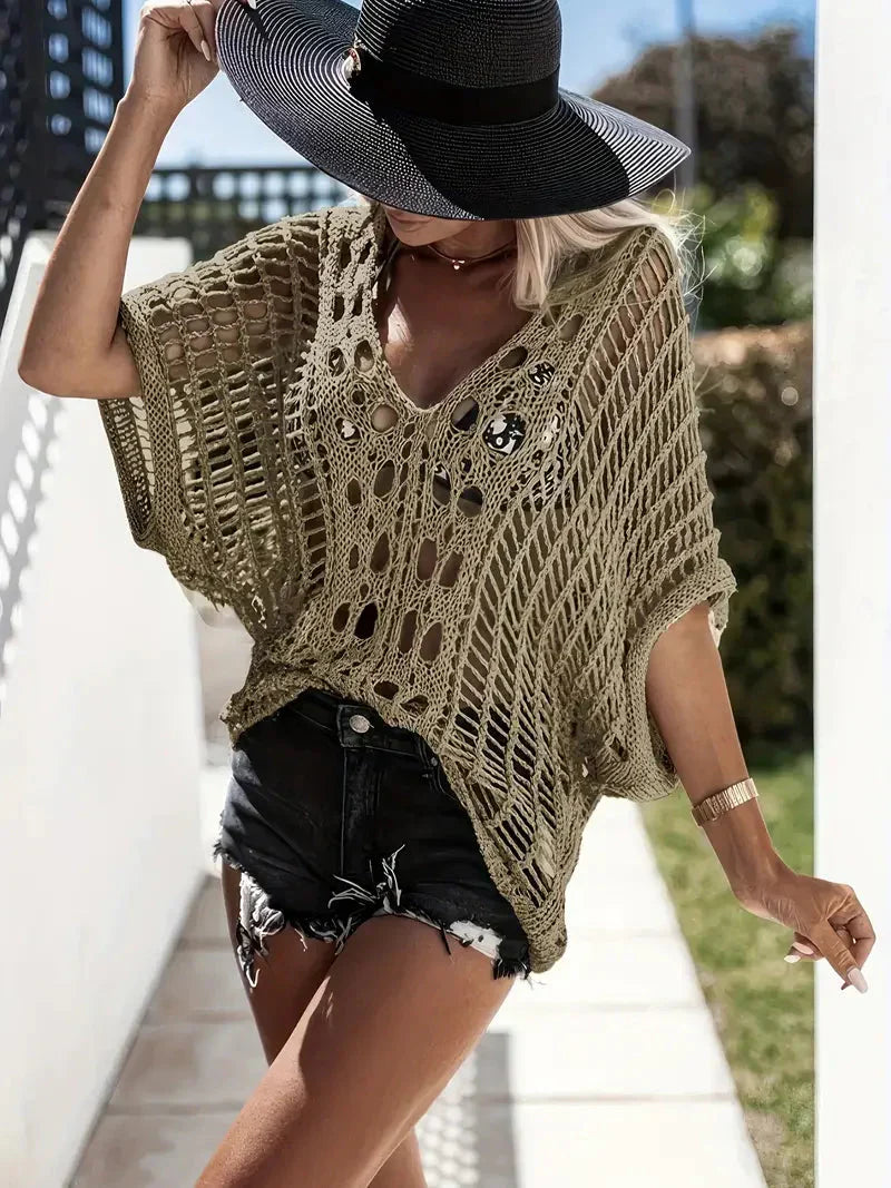 Cover-up shirt, boho style, crocheted, bikini cover-up, beachwear