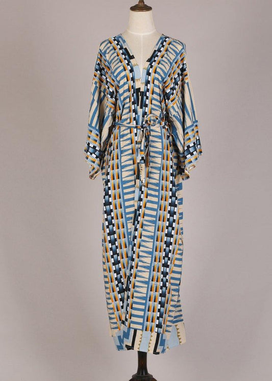 Blue Geometric Print Kimono Bathrobe