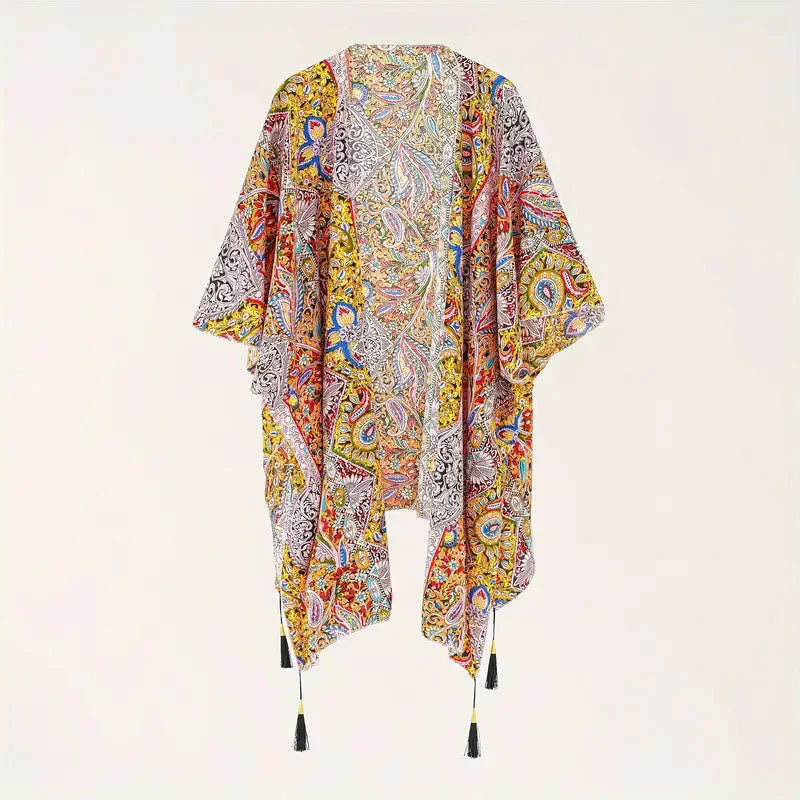 Kimono, Paisley Print, Open Front, Bikini Cover Up, Beach Kimono