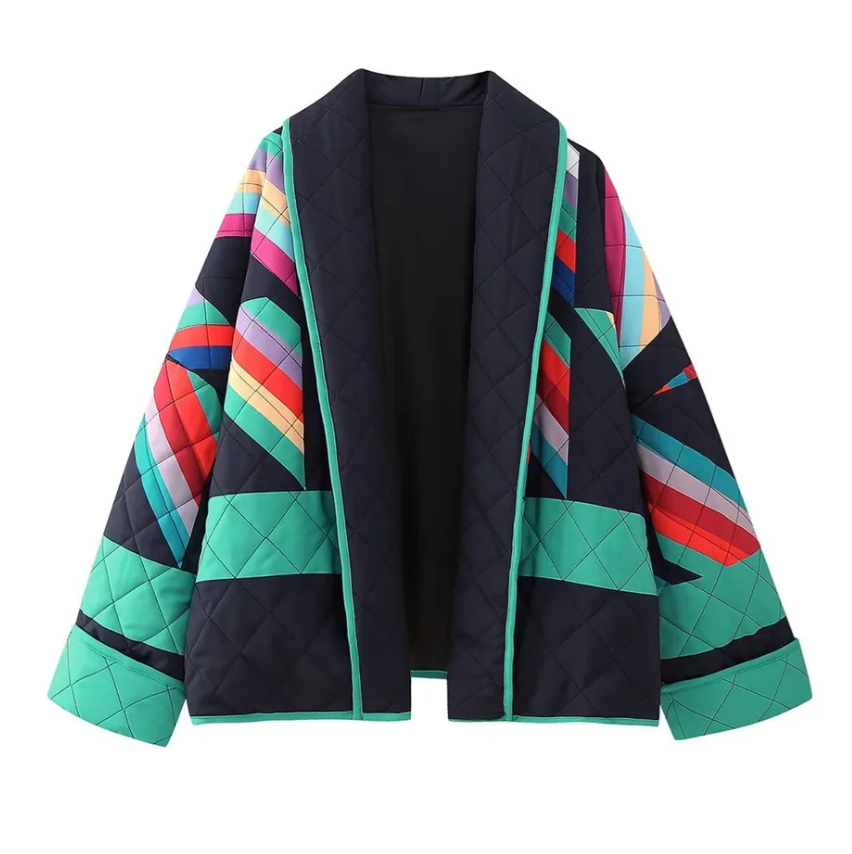Quilted kimono jacket with rainbow stripes