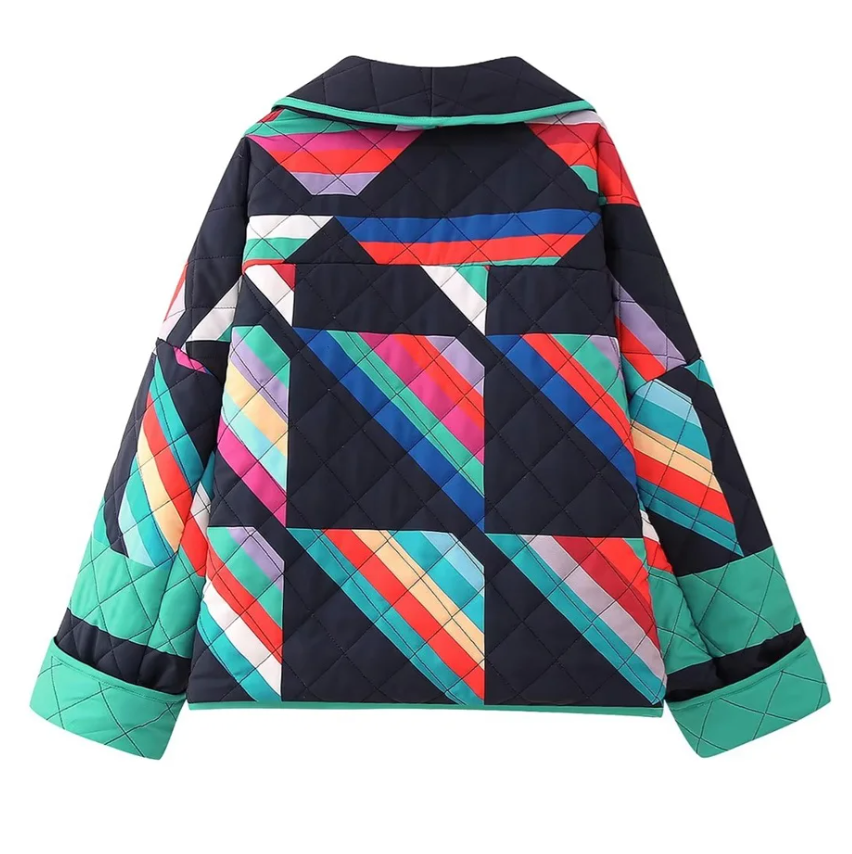 Quilted kimono jacket with rainbow stripes
