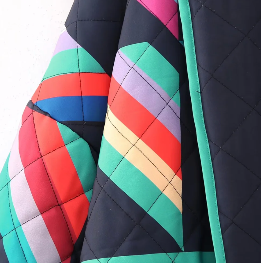 Quilted kimono jacket with rainbow stripes
