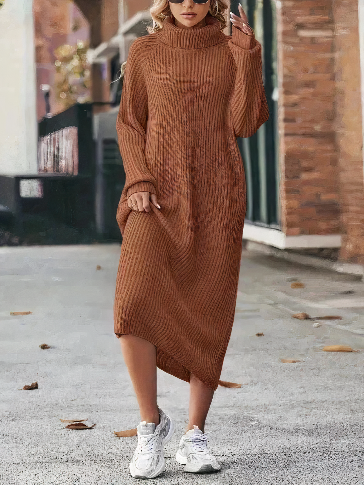 WW | Casual turtleneck knit dress with long sleeves and a loose fit