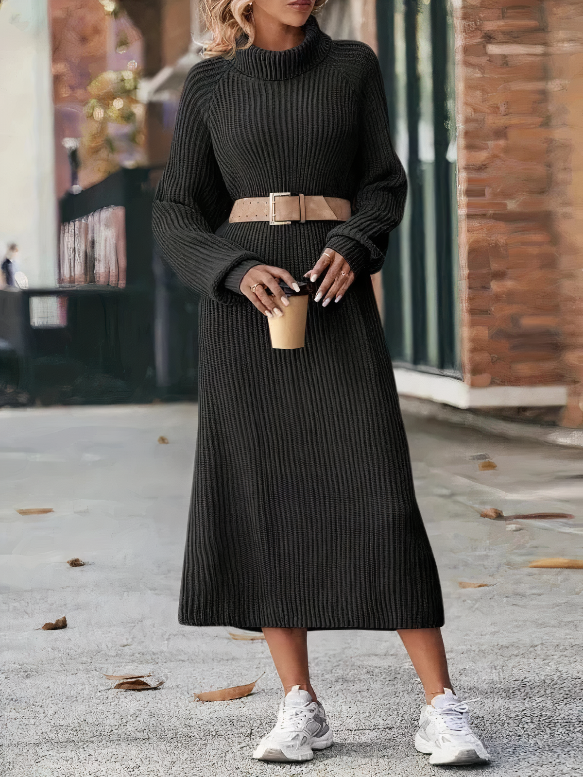 WW | Casual turtleneck knit dress with long sleeves and a loose fit