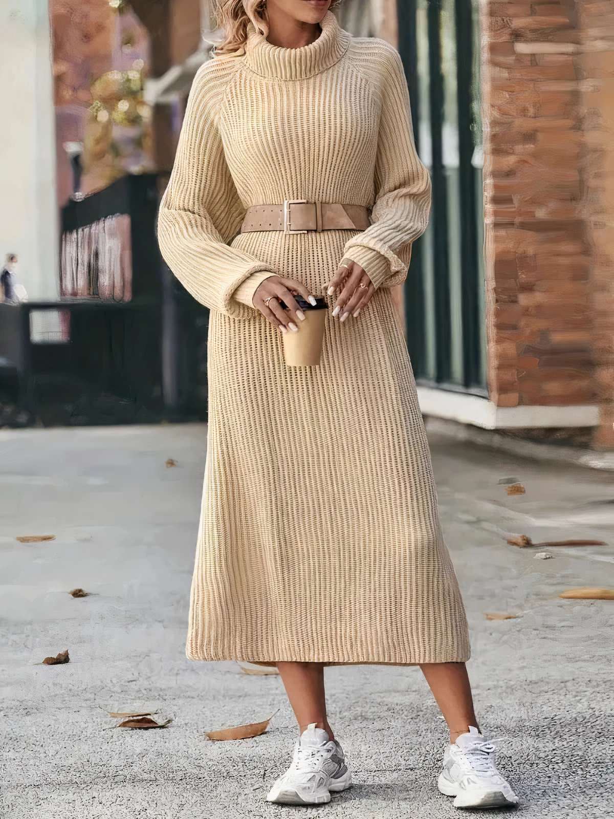 WW | Casual turtleneck knit dress with long sleeves and a loose fit