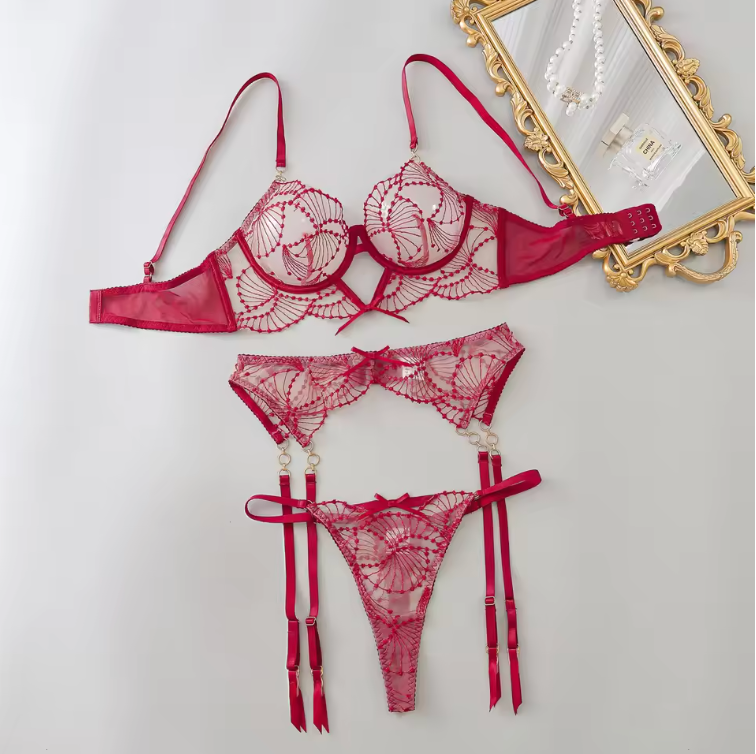 Exquisite Embroidered Lace Lingerie Set