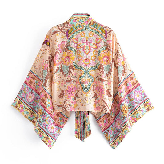Boho Floral Print Short Kimono