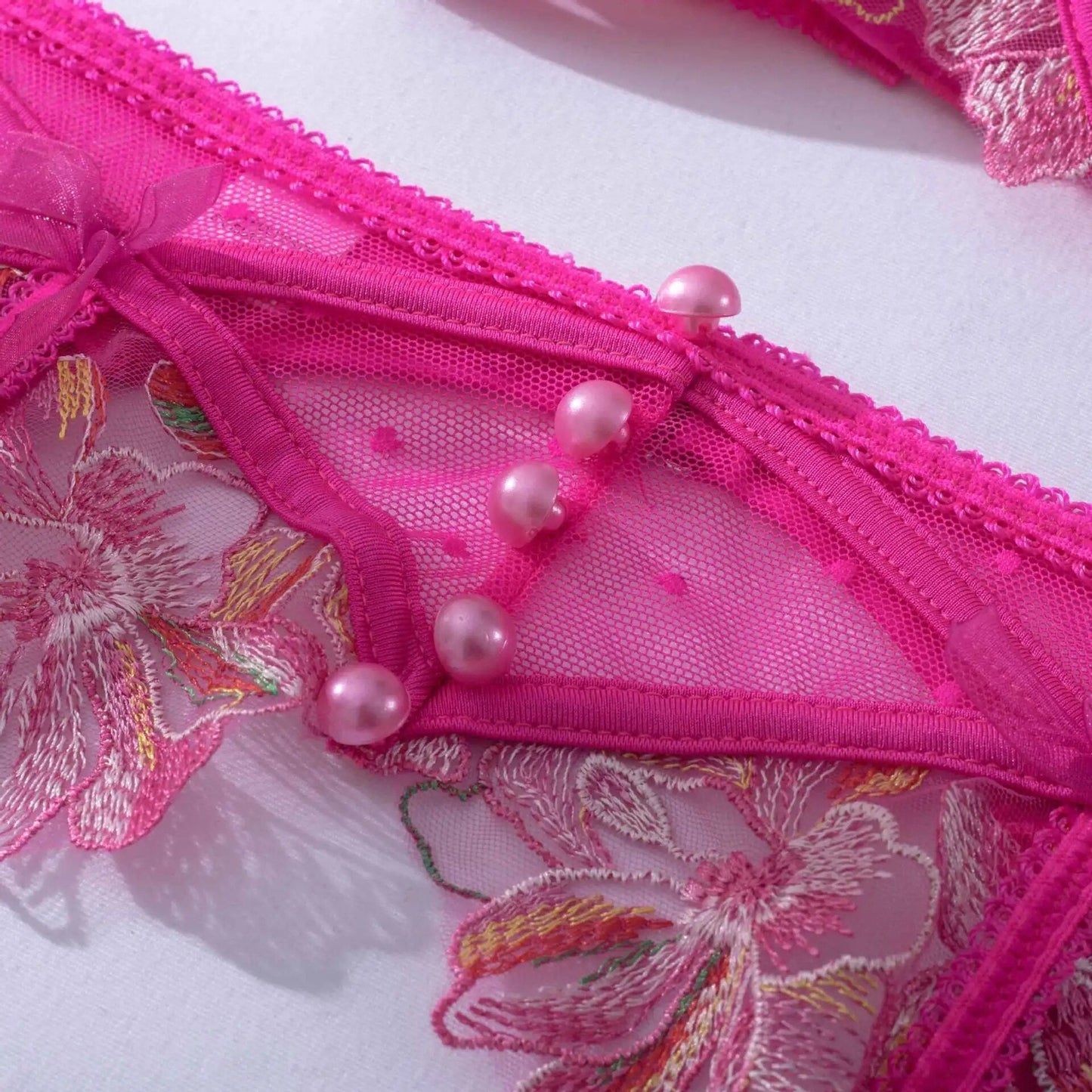 Floral Embroidered Pink Lingerie Set