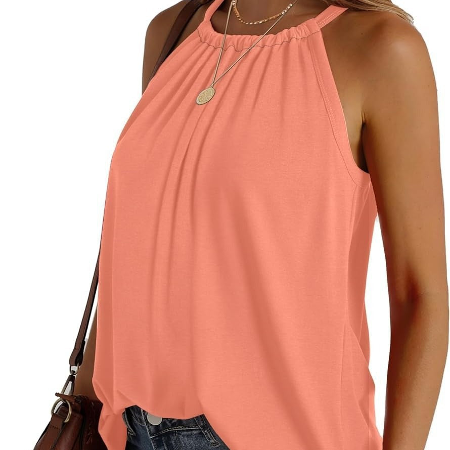 Women's sleeveless top with elegant wrap design and flowing fabric WW