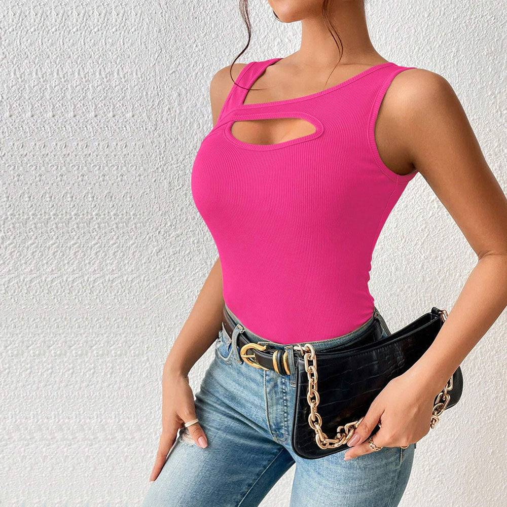 Women's asymmetric crop top with creative cut-out detail W&W