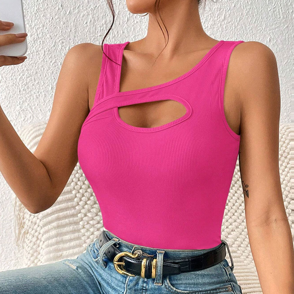 Women's asymmetric crop top with creative cut-out detail W&W