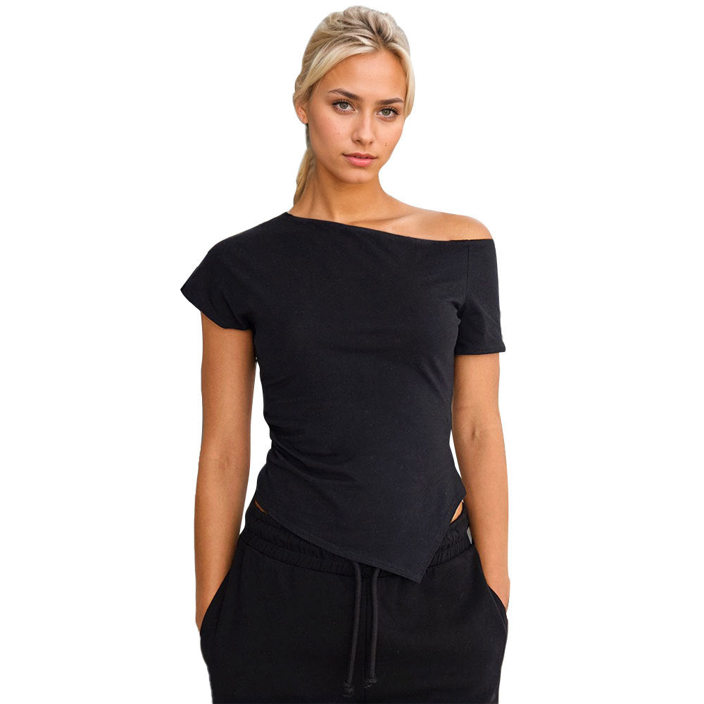 Women's asymmetric top with elegant shoulder design W&W