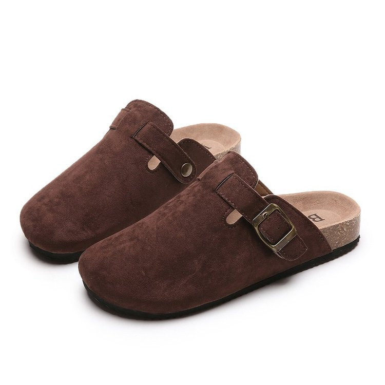 Women's clogs with elegant leather upper and fashionable buckle design W&W