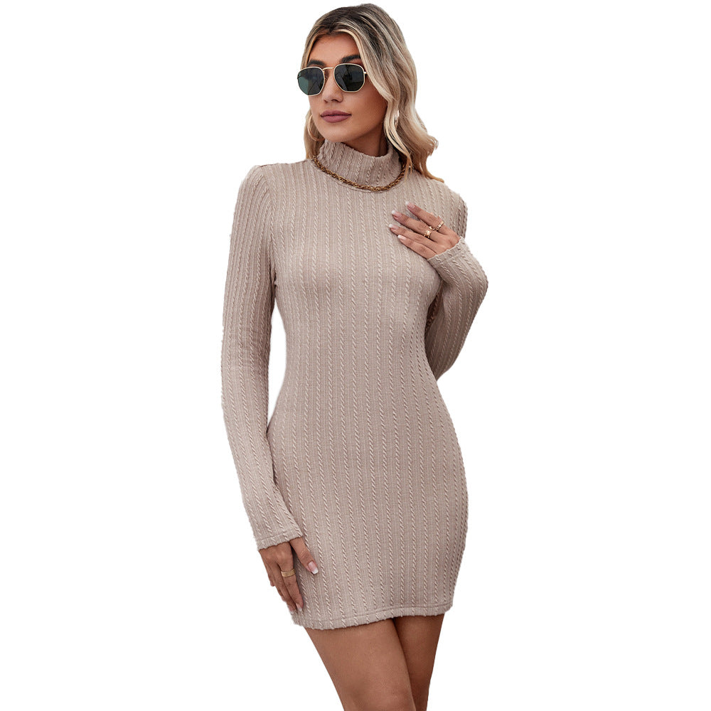 Women's figure-hugging knitted dress with high collar