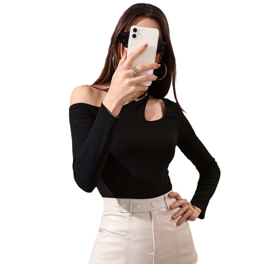 Women's asymmetric long-sleeved shirt with creative cut-outs W&W