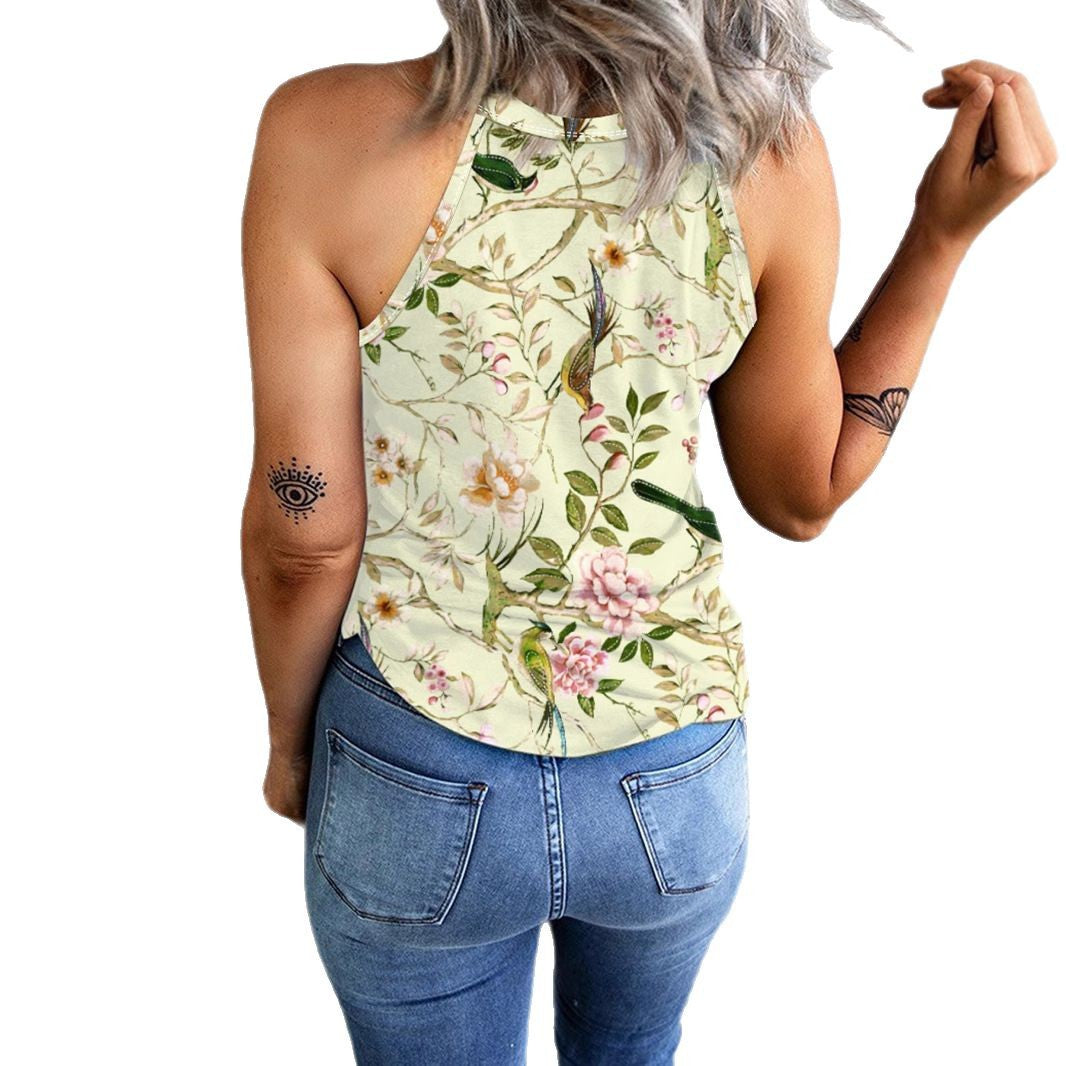 Women's Sleeveless Floral High Neck Shirt WW