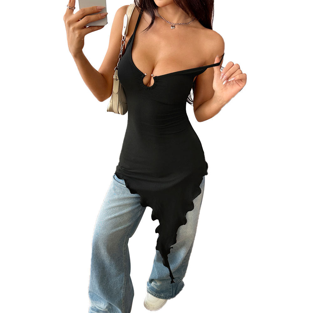 Women's asymmetric top with V-neck and innovative knot detail W&W