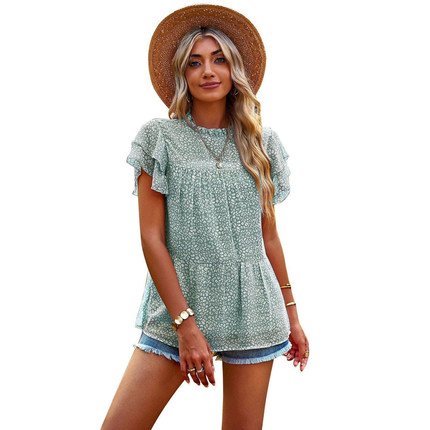Women's lively blouse shirt with ruffle details and floral design WW