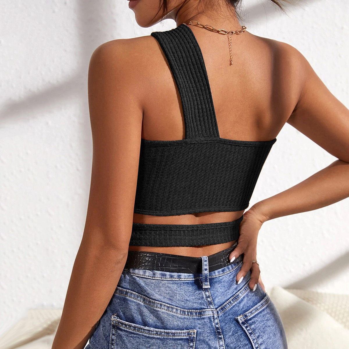 Women's asymmetric crop top with innovative cut-out W&W
