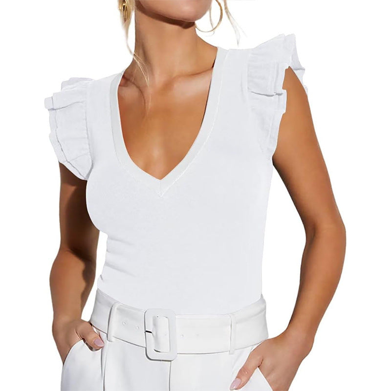 Women's Sleeveless Ruffle V-Neck Top WW