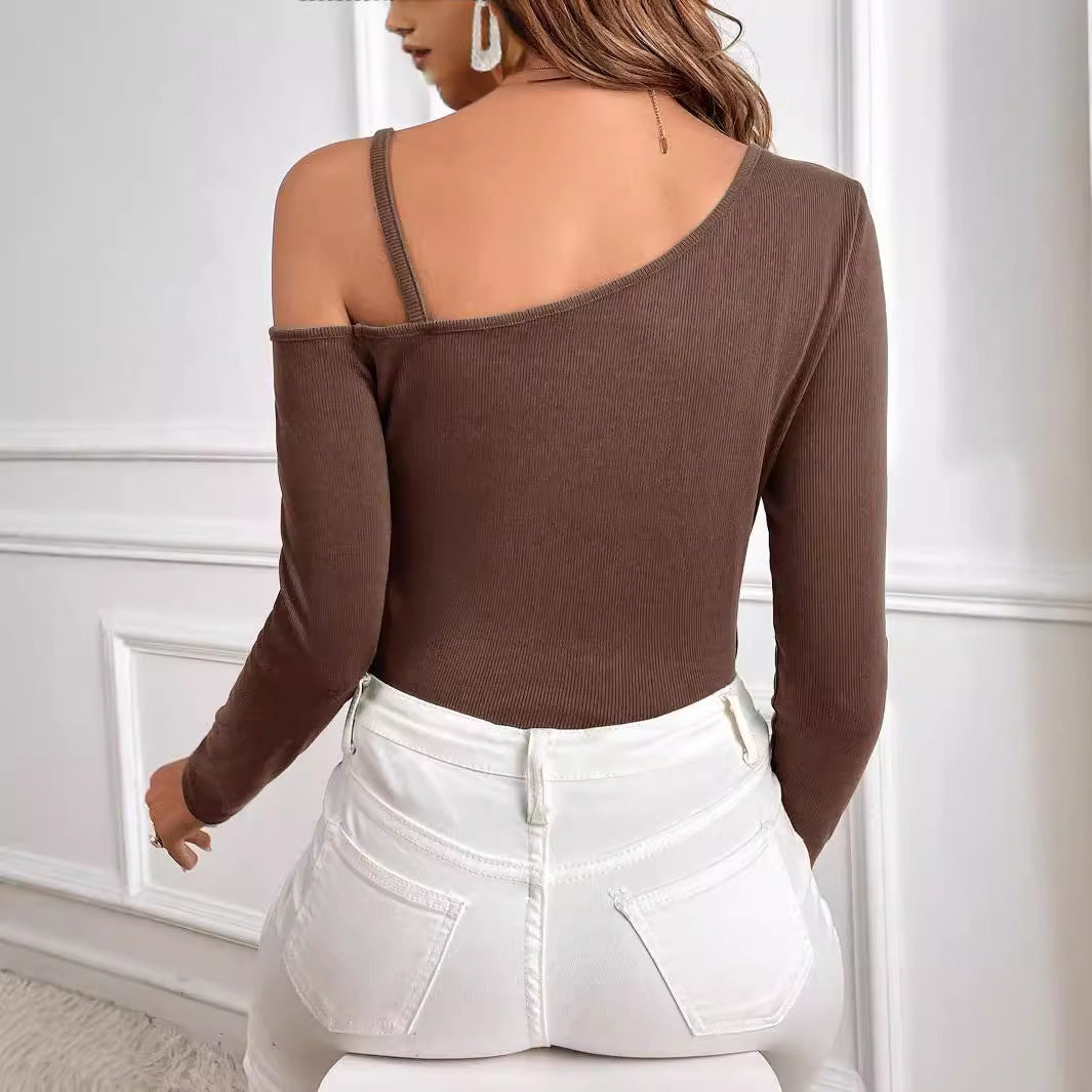 Women's asymmetric long-sleeved top with fashionable chain detail W&W