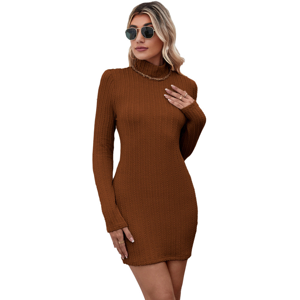 Women's figure-hugging knitted dress with high collar