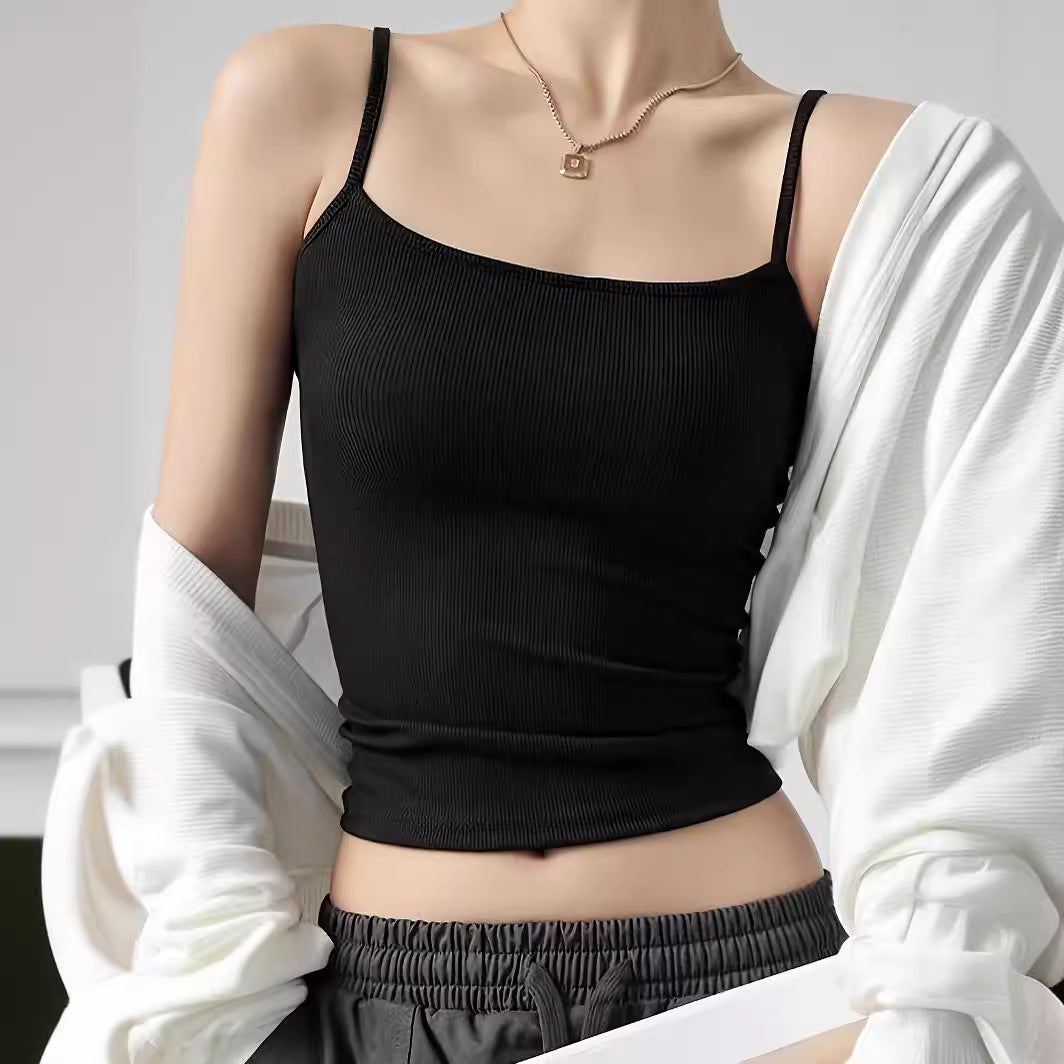 Women's sleeveless ribbed shirt with fashionable cut WW
