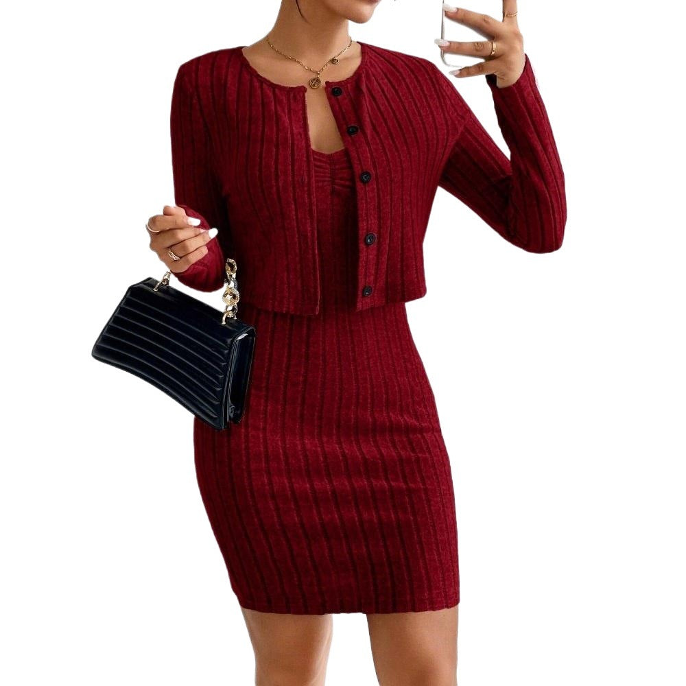 Women's knitted dress with matching cardigan