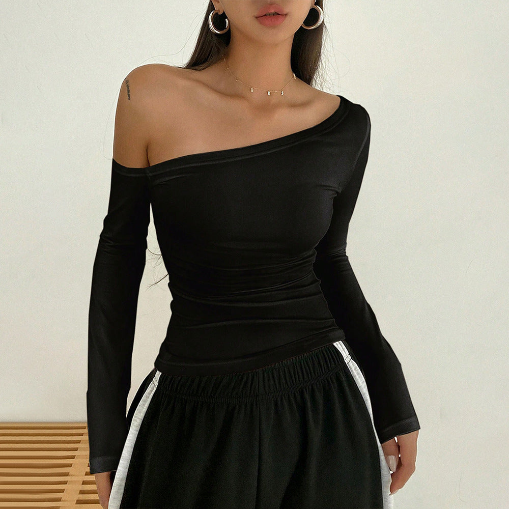 Women's asymmetric long-sleeved shirt with elegant cut-out W&W