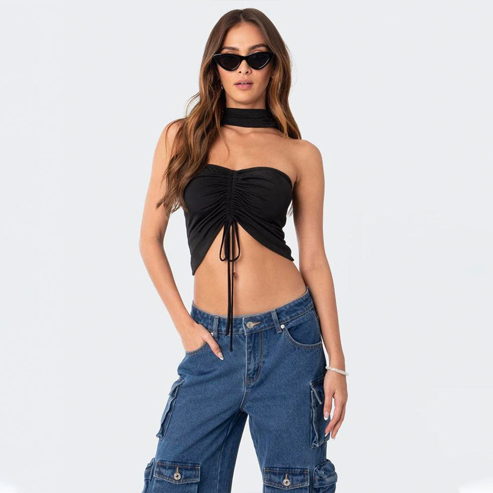 Women's crop top with adjustable drawstring W&W