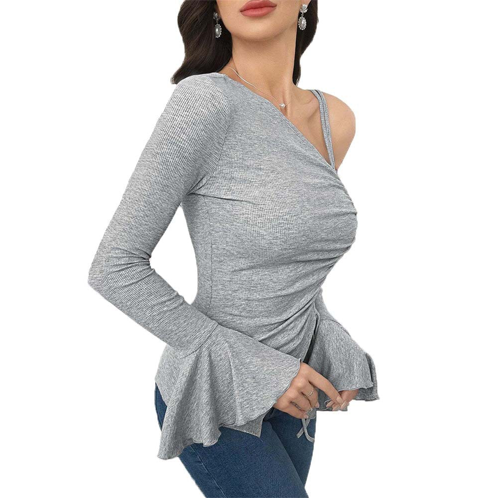 Women's asymmetric long-sleeved top with playful ruffle details W&W