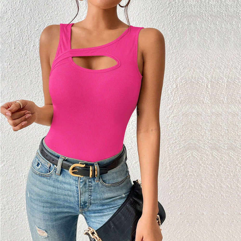 Women's asymmetric crop top with creative cut-out detail W&W
