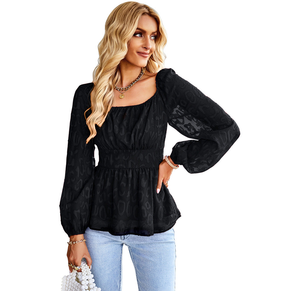 Women's blouse with elastic waist and puff sleeves WW