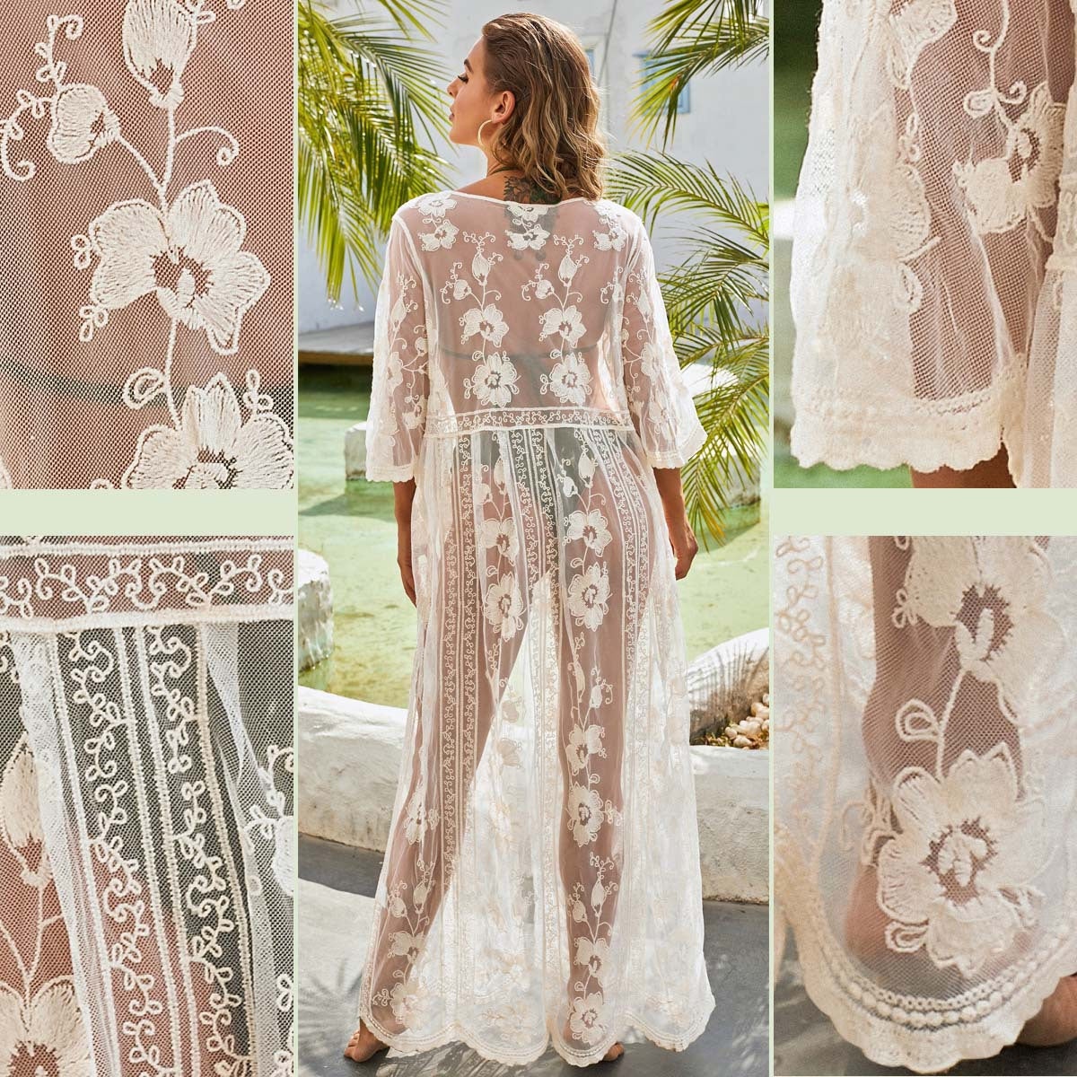 Women's elegant kimono with floral lace pattern