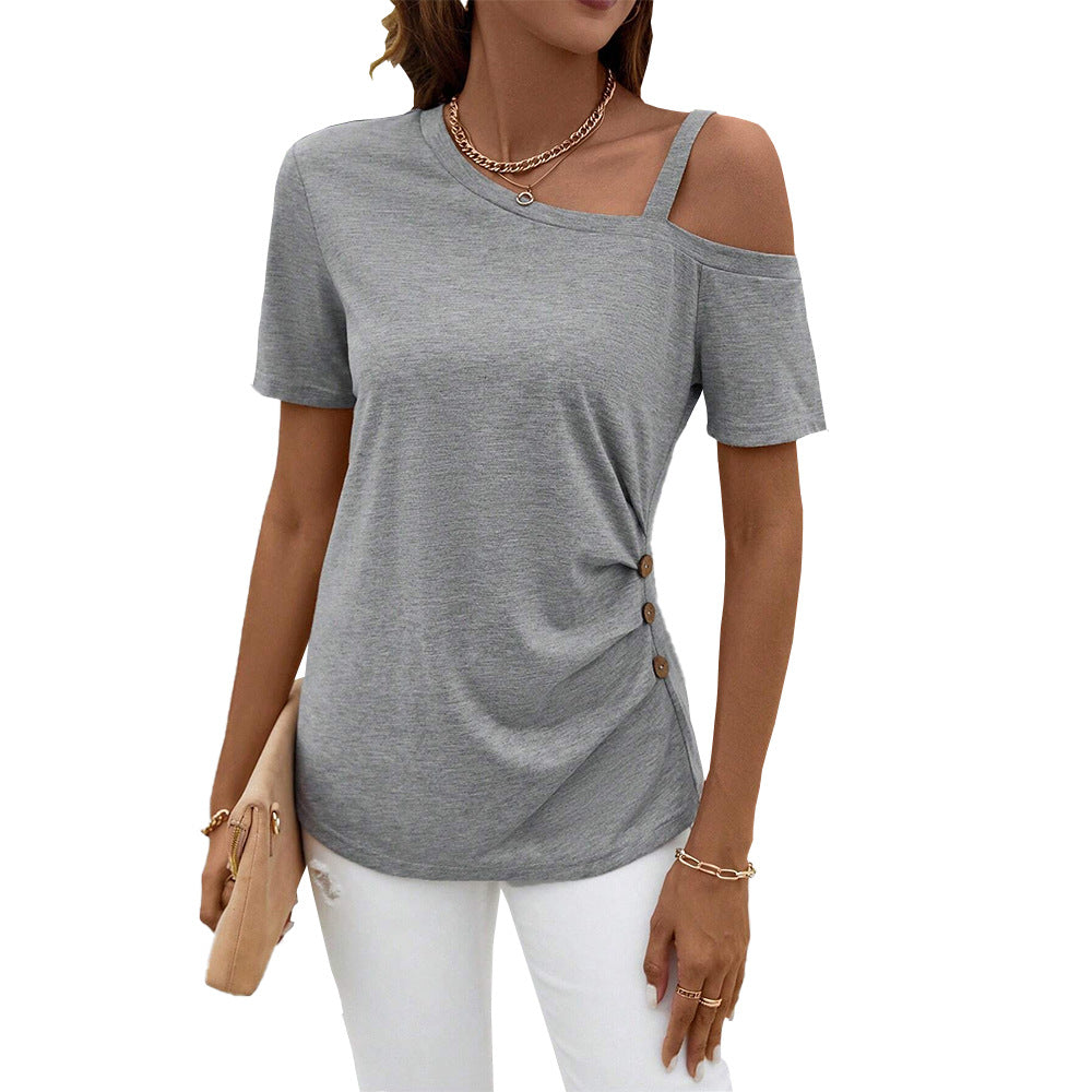 Women's asymmetric T-shirt with skillful cut-out detail and loose knot W&W