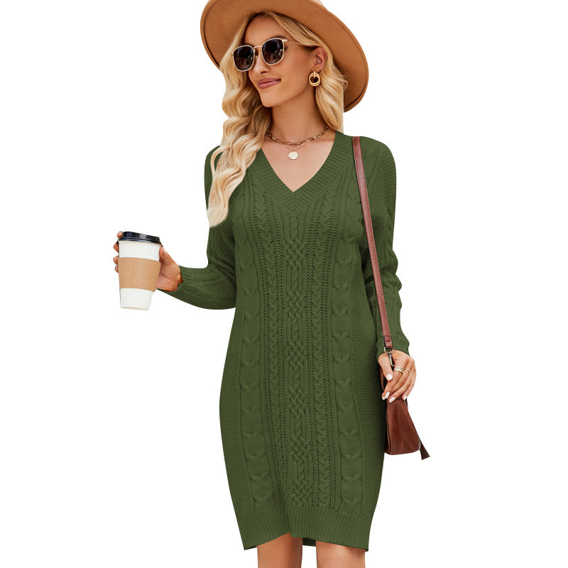 WW | Plain V-neck twist knit dress